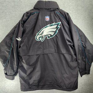 Philadelphia Eagles Jacket Mens XL Black Parka Lined Embroidered Logo NFL Puma